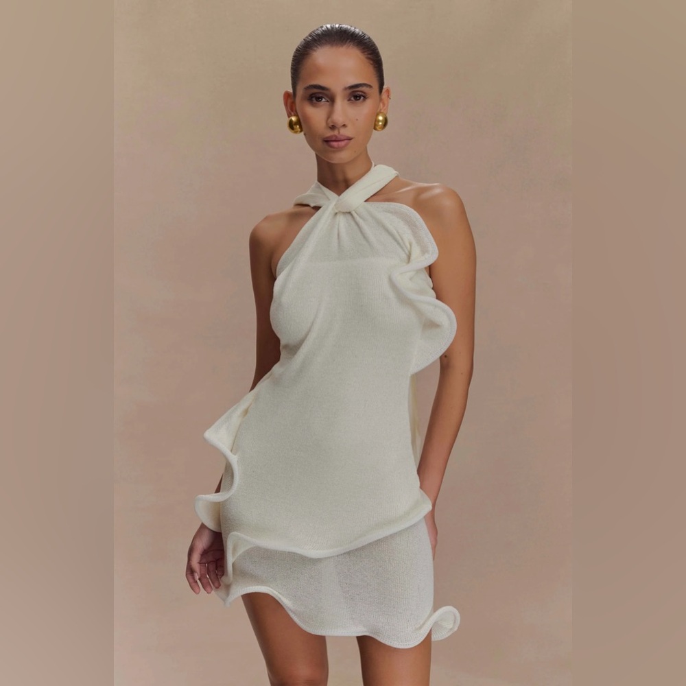 NWT | Caprice Halter Knit Mini Dress | White | Size: S
